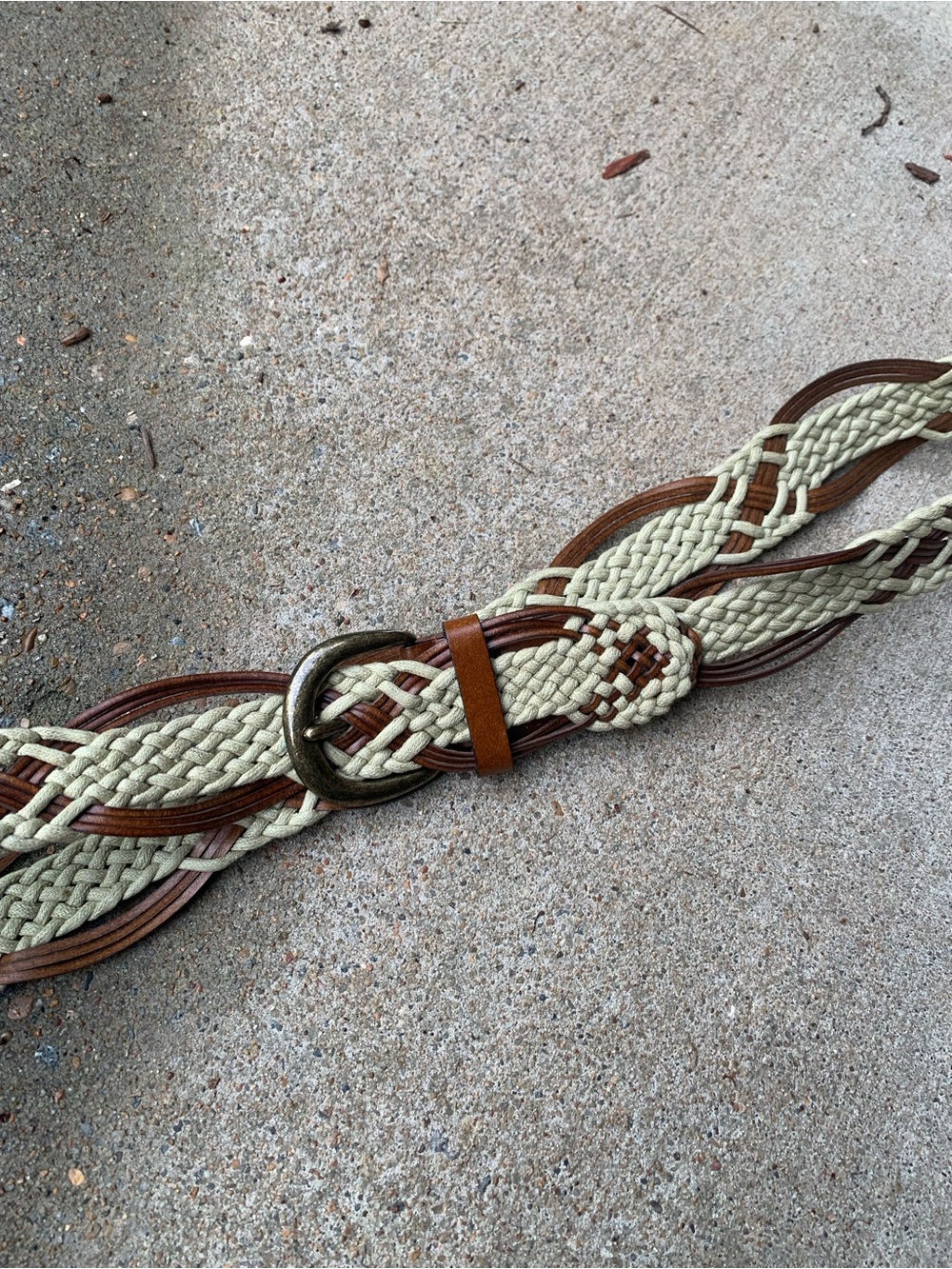 Vintage Braided Boho Tan and Cream Leather Trim Belt